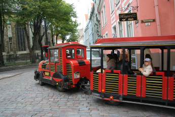 A Red And Black Train In Tallinn.