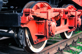 Close-Up, Red Train Wheels.