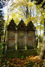 A Cluster Of Gravestones Adorned With Leaves In St. Martin'S Cemetery.
